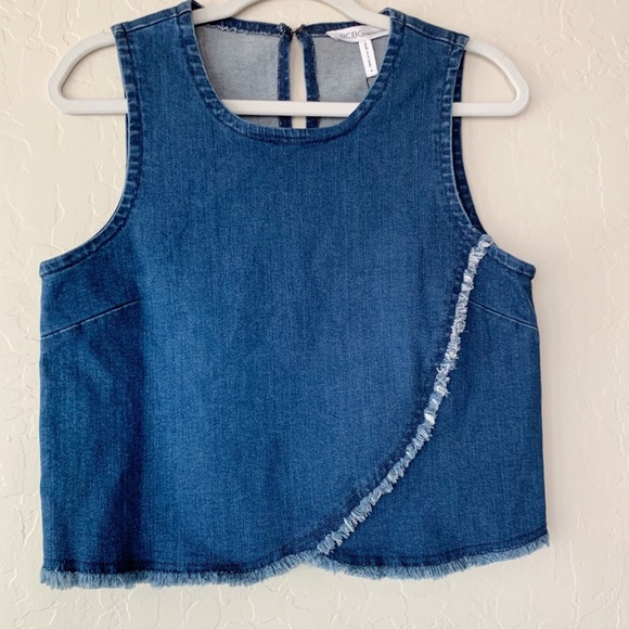 Bcbgeneration Frayed Denim Top Blue Med Wash S NWT - Picture 3 of 15